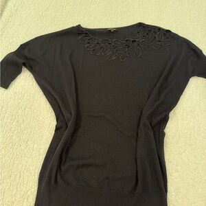 Escada Black Floral-Applique Knit Top